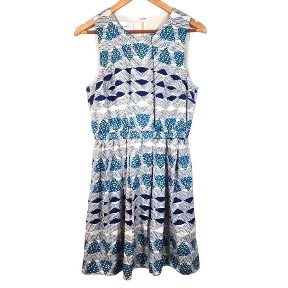 Donna Morgan Geometric Print Pleated Skirt Tank Dress Size 8